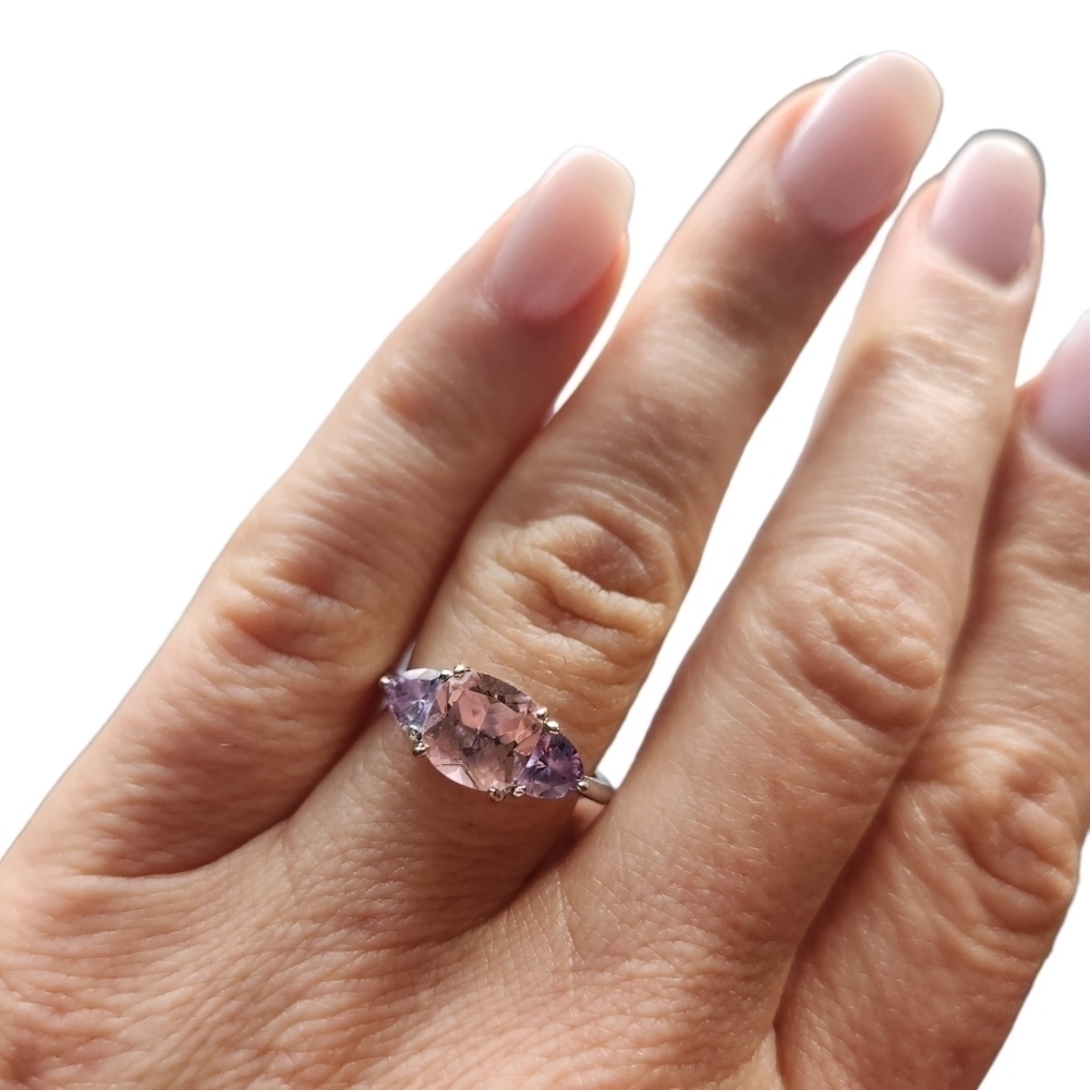 Pink and purple gem stone silver/mixed metal ring